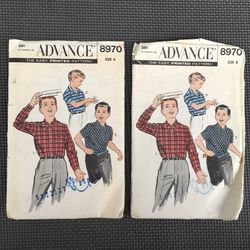 Lot of 2 Advance 8970 Boys Vintage Shirt Sewing Pattern Sz 6 and 8