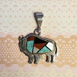 Sterling Silver Buffalo With Precious Gems Southwestern