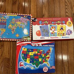 Set of 3 Educational Puzzles ( All Pieces there) Each Used Only Once 