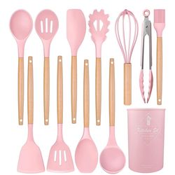 Silicone Cooking Utensils Kitchen Utensil Set - 446°F Heat Resistant Silicone Kitchen Utensils Set, Spatula,Turner Tongs, Spoon, Brush, Whisk, Kitchen