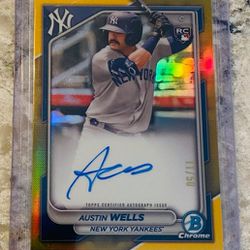 Austin Wells RC ON CARD Auto /50 GOLD 2024 Bowman #CRA-AW Refractor YANKEES