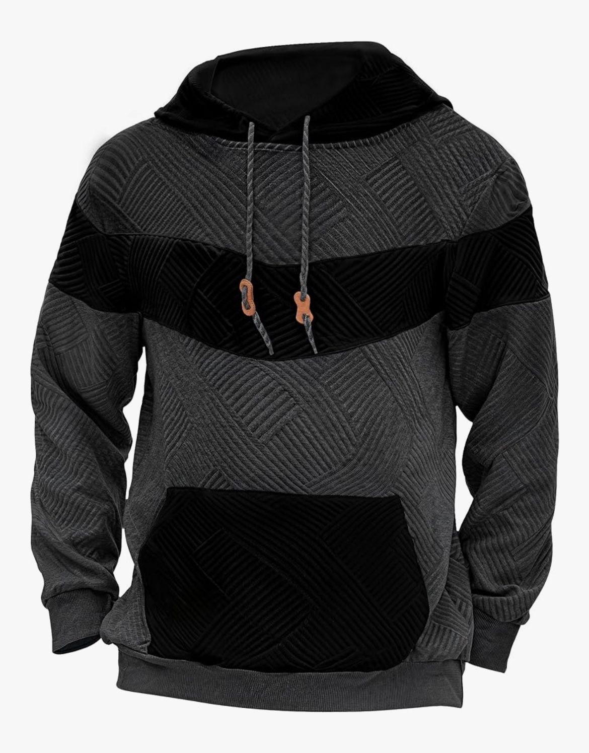 Men's Color Block Drawstring Waffle Knit Casual Hoodie with Kangaroo Pockets in XL or 2XL, Black/Gray, $25 each, NEW