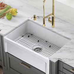 allen + roth 30”x18” White Undermount Fireclay Single bowl Kitchen Sink