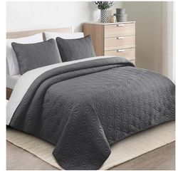 Whale Flotilla King Size Quilt Bedding Set, Soft Grey King Quilts Bedspreads for All Seasons, Lightweight Geometric Star Pattern Coverlets - 3 Pieces(