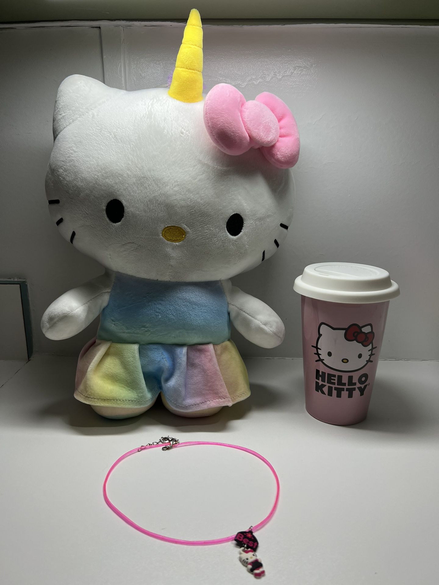 Hello Kitty Sanrio Unicorn Rainbow Spandex Plush 15 “ Stuffed Doll Toy Fiesta Hello Kitty Ceramic Travel Mug