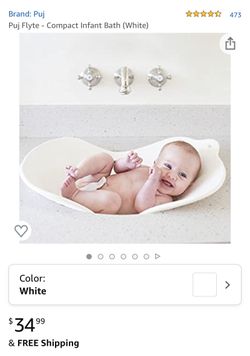 Puj Flyte infant baby compact bath - white, like new + free diapers!
