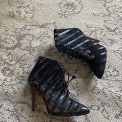 Alaïa Black Leather Caged High Heel Boot with Mesh 39 Orig $1850