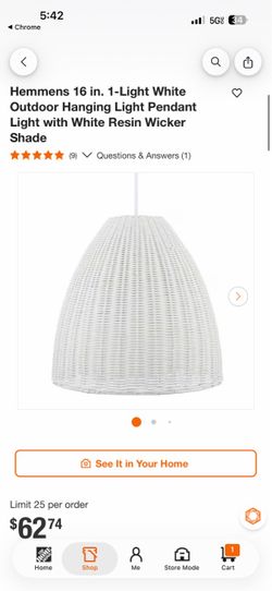 Shop Hampton Bay Hemmens 16 in. 1-Light White Outdoor Hanging Light Pendant Light with White Resin Wicker Shade