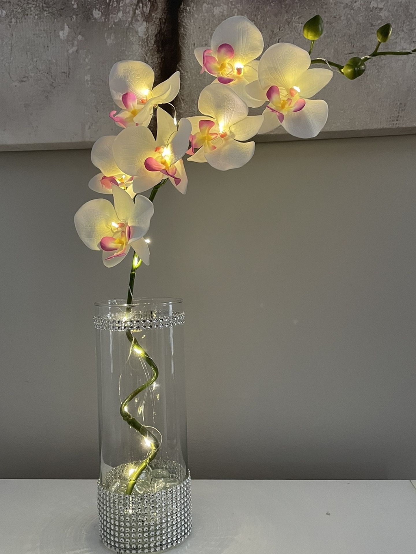 Silk Orchids Glass Vase Led Lights