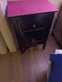 Black Wood Nightstand with Two Drawers