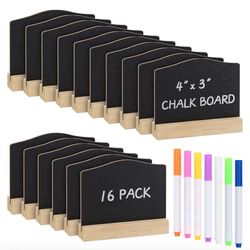 Mini Chalkboard Signs with Stand, 16 Pack Reusable Wooden Tabletop Chalkboard 4 X 3 Inch