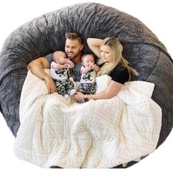 6FT Giant Fur Bean Bag Chair Cover, Ultra Soft Bean Bag Bed for Adults (No Filler, Cover only), Big Round Soft Fluffy Faux Fur Bean Bag Lazy, Machine 