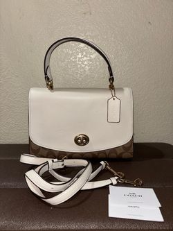 New Coach Tilly Satchel Bag - Khaki/Chalk White Top Handle