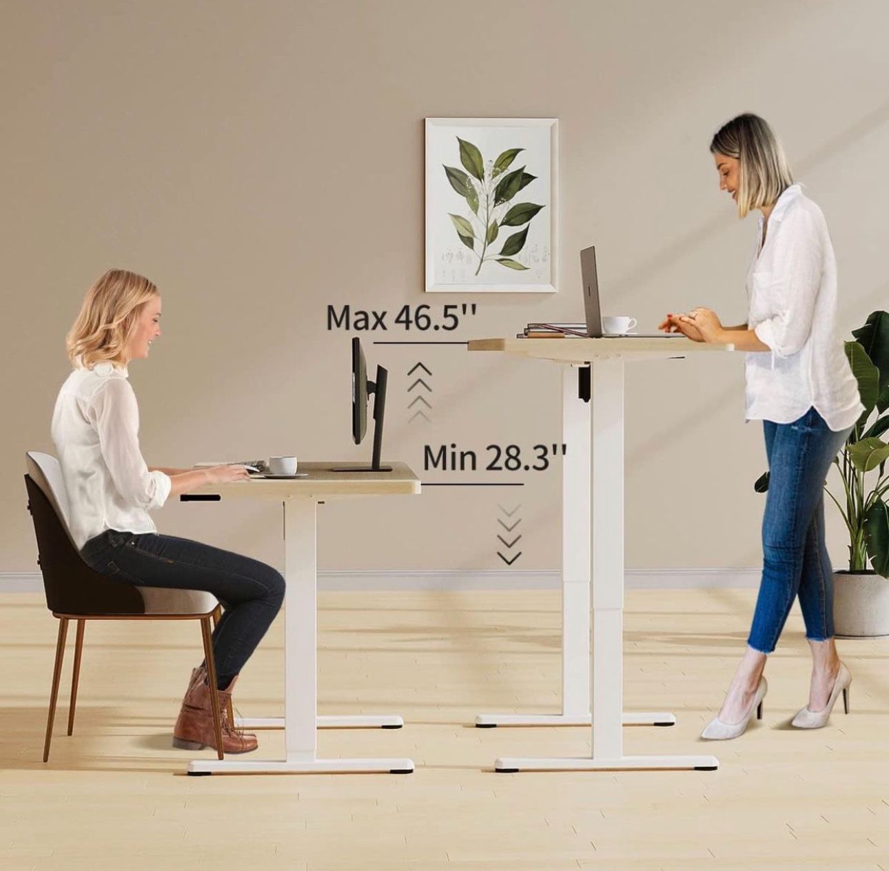Electric Standing Desk, Whole Piece 48 X 24 Inches Adjustable Height Desk, Modern Sit Stand Up Desk with Memory Controller, Ergonomic Rising Desk for 