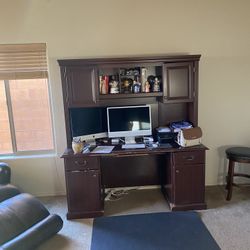 Wood Desk With Side Cabinet