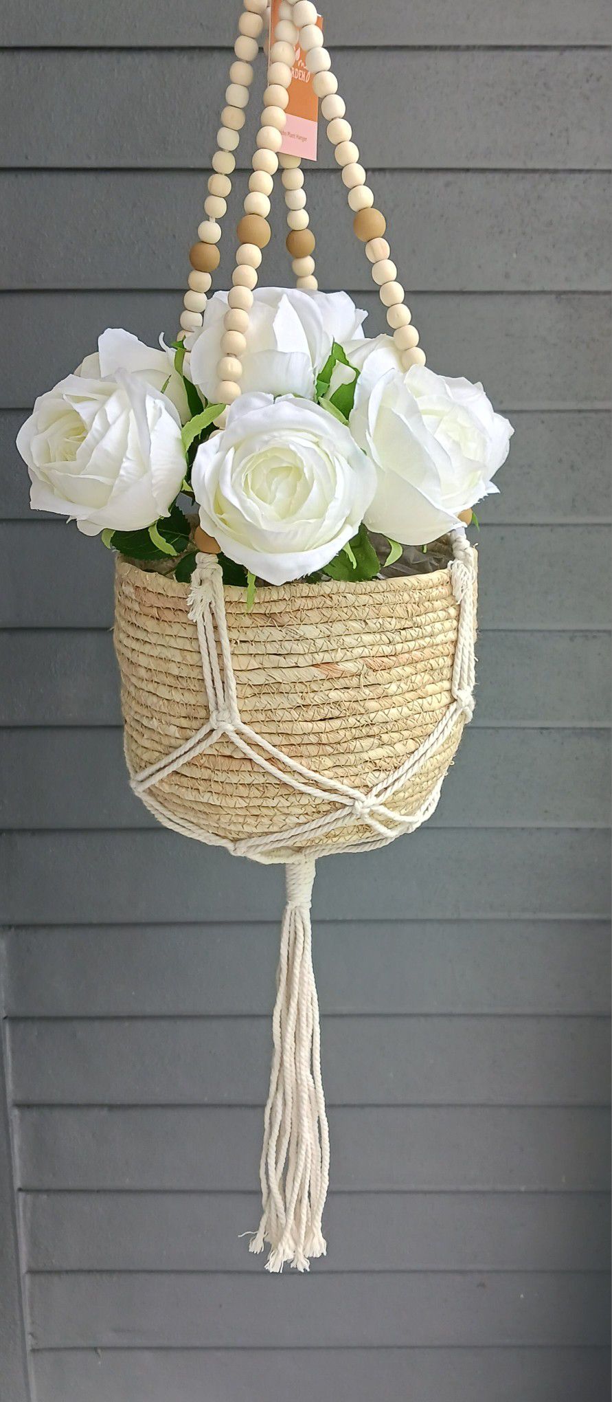 New plant hanger with wicker pot & 10 roses included