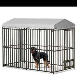 Large Dog Kennel Outside, 8x4x6 FT Heavy-Duty Outdoor Cage with Roof and Lock, Covered Outside Kennel