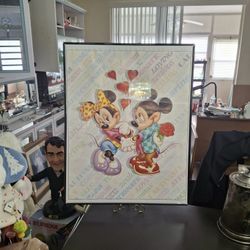 Vintage 1980's Mickey And Minnie Mouse Love ❤️  Hearts Sweethearts Poster 22 X 28