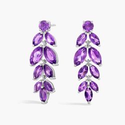 NIB Blue Nile Marquise Petal Drop Amethyst Earrings In Sterling Silver