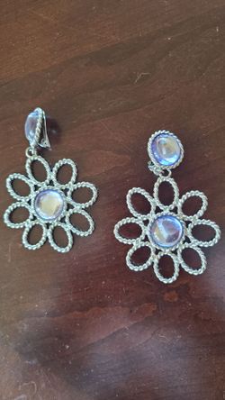 Silver Flower Earrings Clip On by Express Boho Gypsy Costume