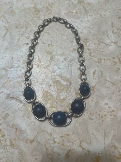 Silver Chain Necklace with Blue Ball Pendants