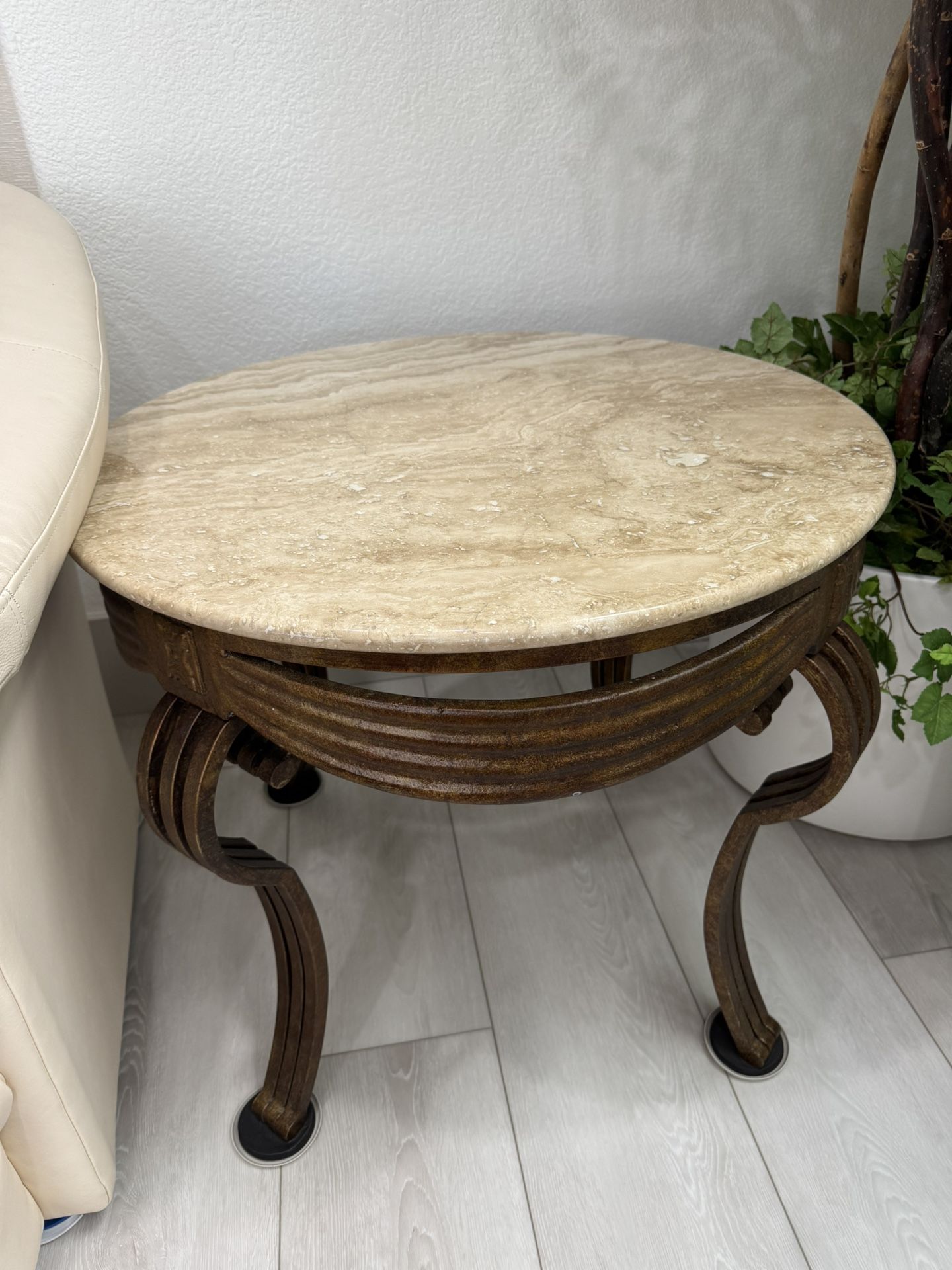 Marble-topped End Table With Metal Legs