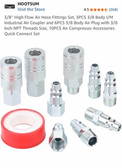 3/8’’ High Flow Air Hose Fittings Set, 3PCS 3/8 Body I/M Industrial Air Coupler.
