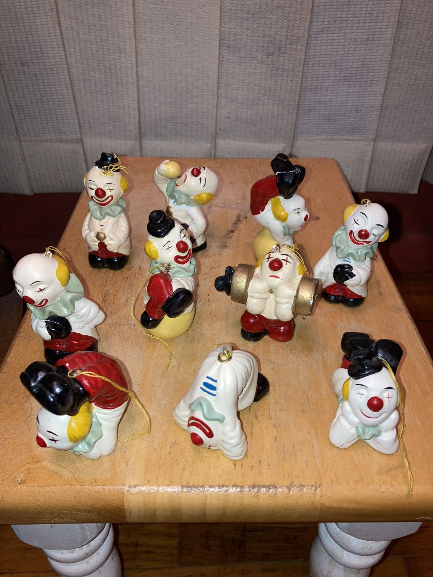 Set Of 10 Circus Clown Ornament Collection