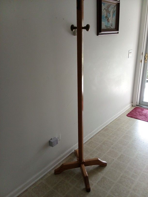 Solid Oak Coat And Hat Rack