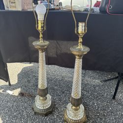 ✨Vintage Crystal & Brass Table Lamps (Pair) – Elegant & Rare!