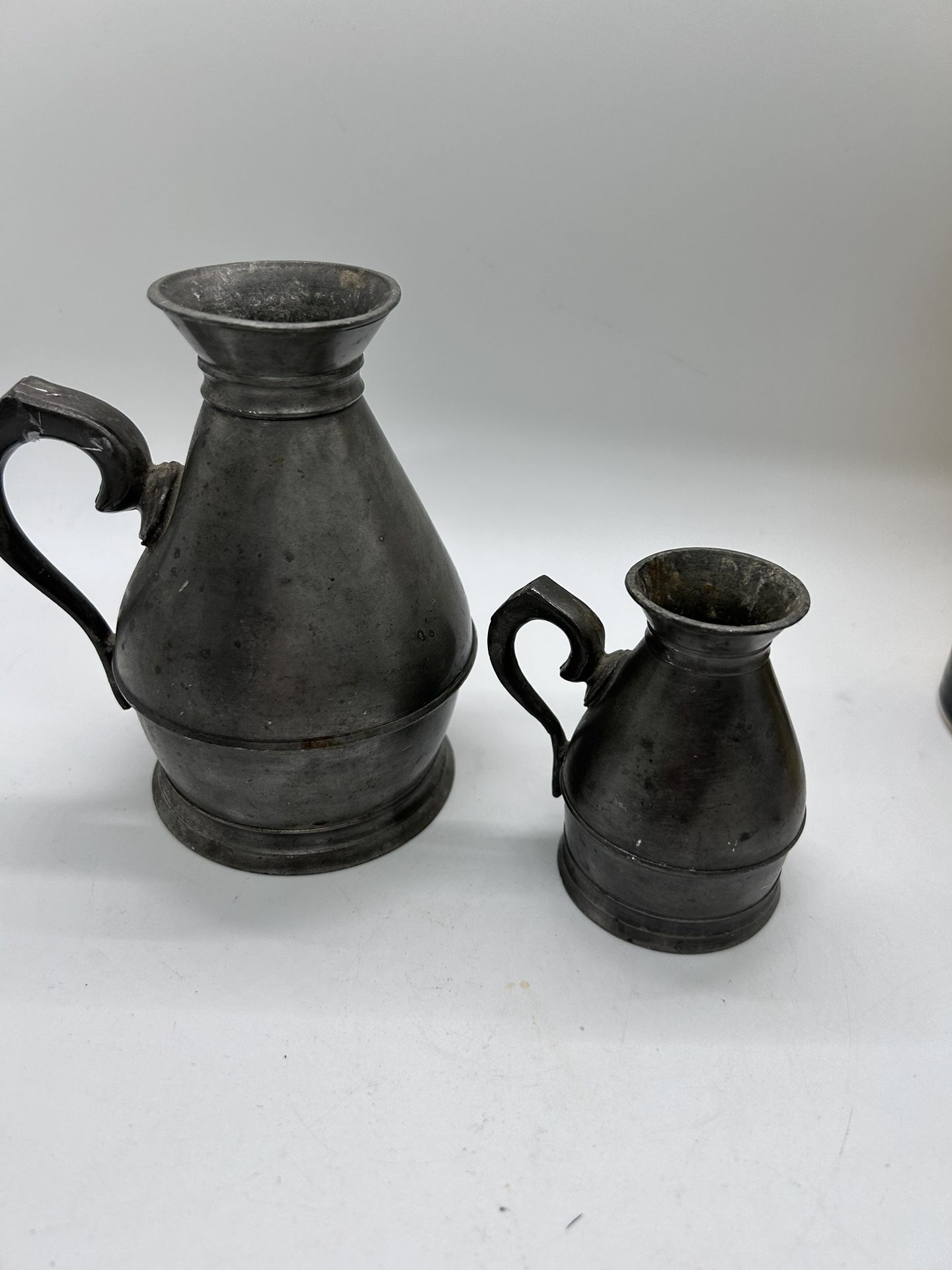 Pewter Haystack Measures 1800s Made In England. Set Of 2 5” & 3” Pewter Pitcher 15215