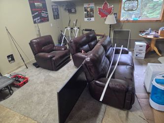 Leather couch loveseat and recliner all electric