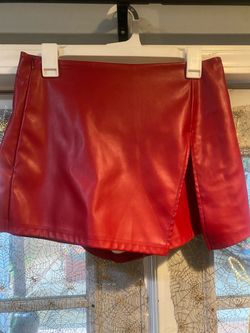 Red Faux Leather Mini Skirt