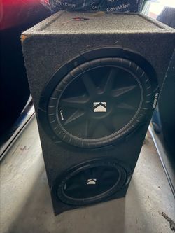 speakers in box and a set of 22 inch rims one is cracked Two pair of 12 inch speakers in box and a set of 22 inch rims one is cracked