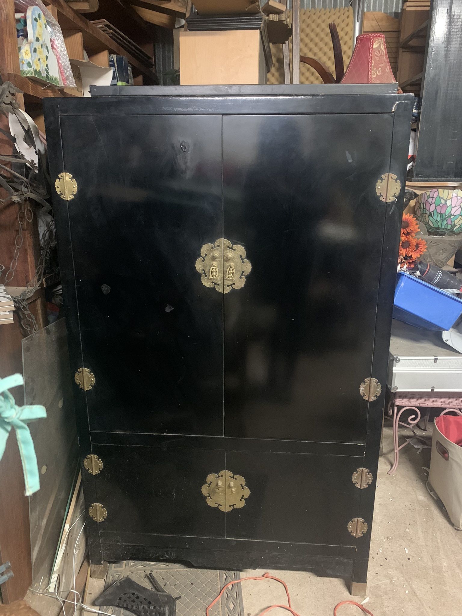 Oriental Black Lacquered Armoire  