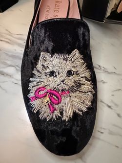 Kate Spade Lounge Loafer Whiskers Black Velvet Cat Shoes Size 8