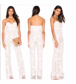 Stone Cold Fox White Lace Strapless Jumpsuit