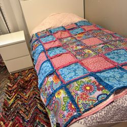 High twin bed frame with 2 storage boxes white, included night stand with drawers. 