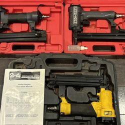 3 PNEUMATIC TRIM NAILERS CRAFTSMAN AND 2 BY 4 WITH CASES 