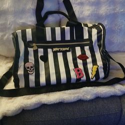 Betsey Johnson Black & White Stripe Weekender Duffel Bag