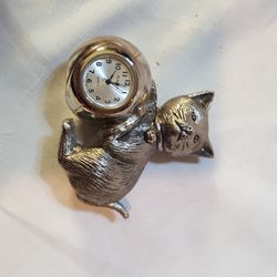 Vintage Pewter Miniature Cat Clock**PRICE REDUCED**