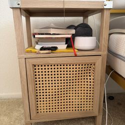 Light Wood Bedside Shelf With Woven Cane Door! 