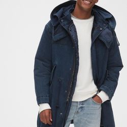 NEW WITH TAGS- Gap Men's Blue 3-in-1 Indigo Parka Jacket With Detachable Hood