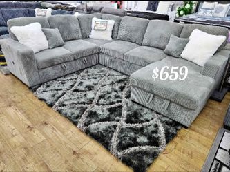 Gorgeous 4-Pc Corduroy Sectional Sofa With Storage, Pullout Bed,  And USB Port