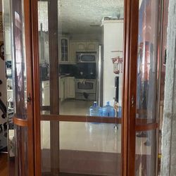 Large Curio Cabinet with Light – Solid Wood & Curved Glass (81”) 