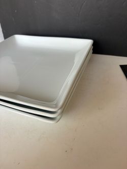 White Square Ceramic Dinner Plates Set of 4
