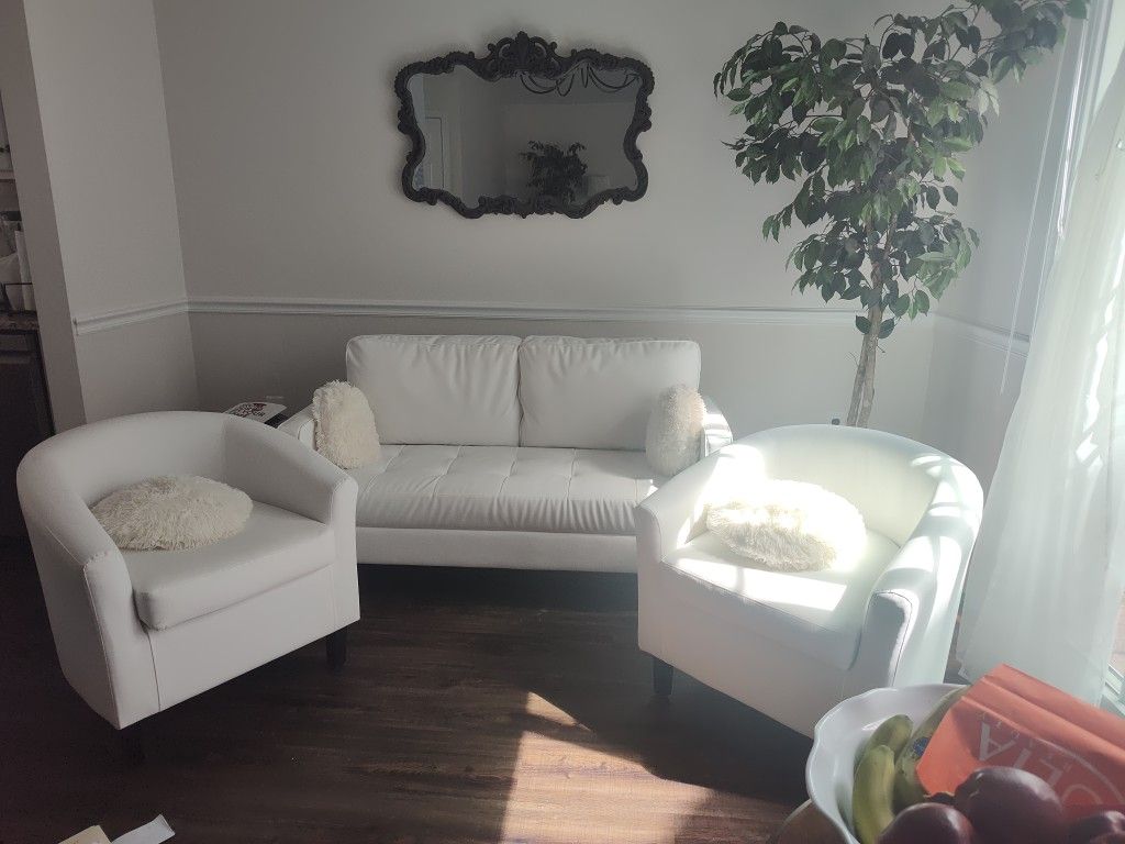BRAND NEW White Sofa Chair Set Including Pillows.