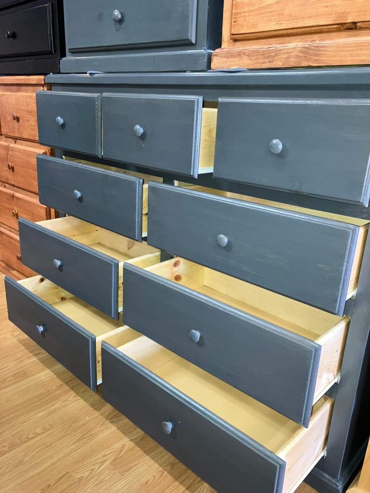 Pinewood  Dresser  9 drawer  Grey 