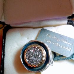 💯 sterling Silver With 14 Kt Gold 💍,Size7,🆕🆕🆕💫