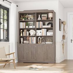 73.1" Tall Bookcase and Bookshelf, Wide Bookshelf with Doors and Adjustable Shelves, 6 Tier Bookshelf with Storage, Tall Storage Cabinet for Living Ro